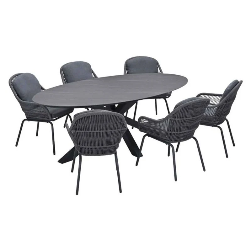 Triton tuinset 7-delig Carbon Black - Scotland dining tafel 230x115 Napoli Grey