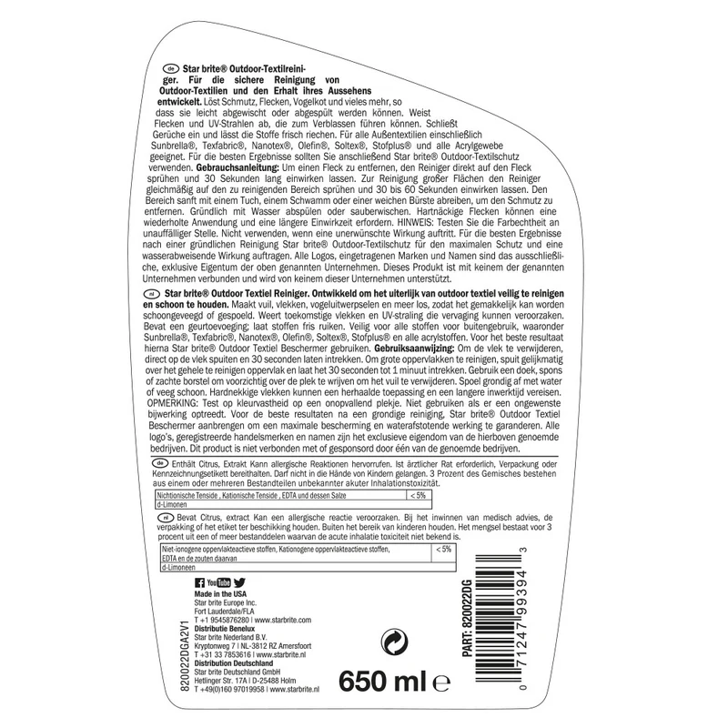 Star brite Outdoor Textiel Reiniger 650ml