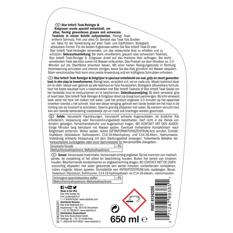 Star brite Teak & Hardhout Reiniger/Ontgrijzer 650ml