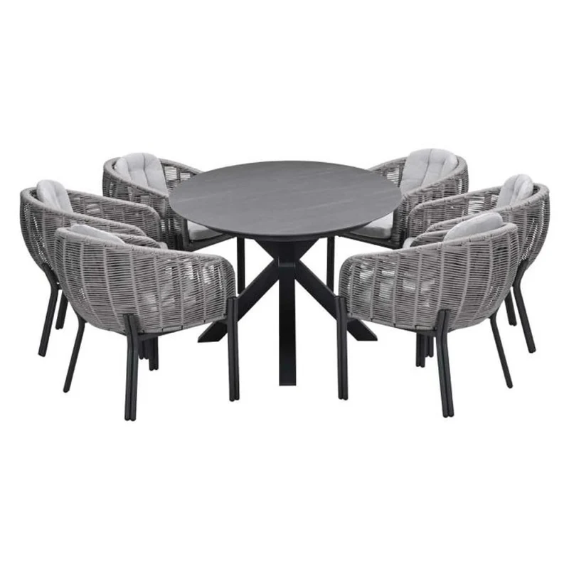 Fiji tuinset 7-delig Aluminium Carbon Black met Scotland tafel Napoli Sand 230x115 cm