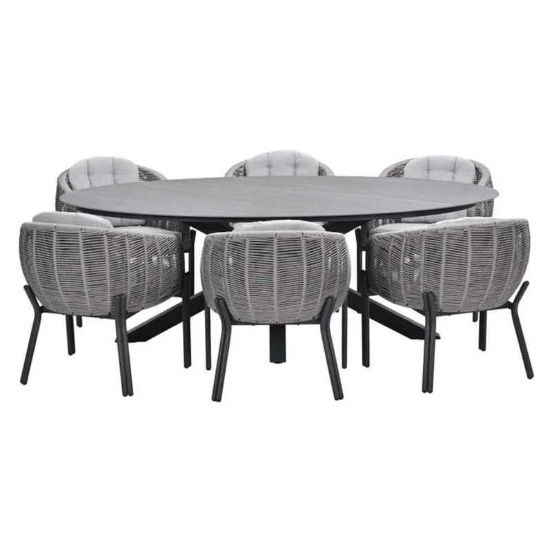 Fiji tuinset 7-delig Aluminium Carbon Black met Scotland tafel Napoli Sand 230x115 cm