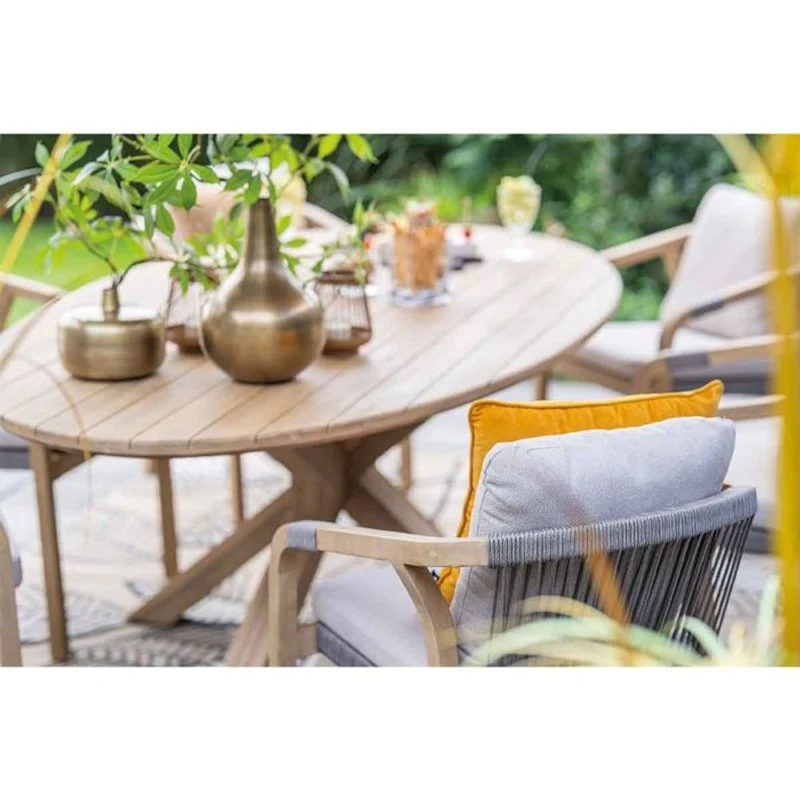 Santos dining tuinset 7-delig Acacia White Wash met Urania tafel ovaal 220x115 cm