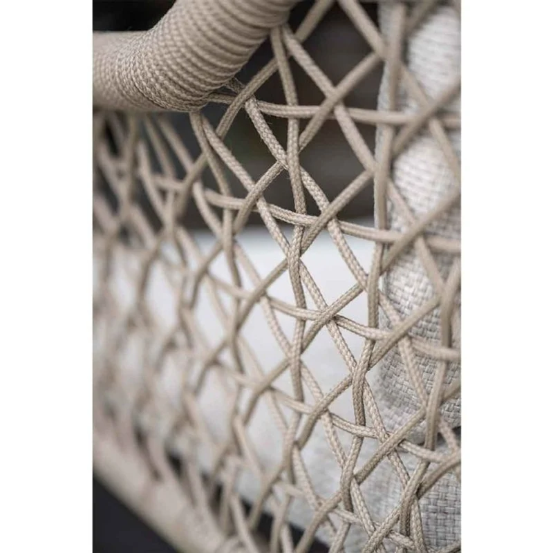 Toledo tuinset 5-delig carbon black rope taupe met Edison tuintafel rond 122 cm light teak vironwood