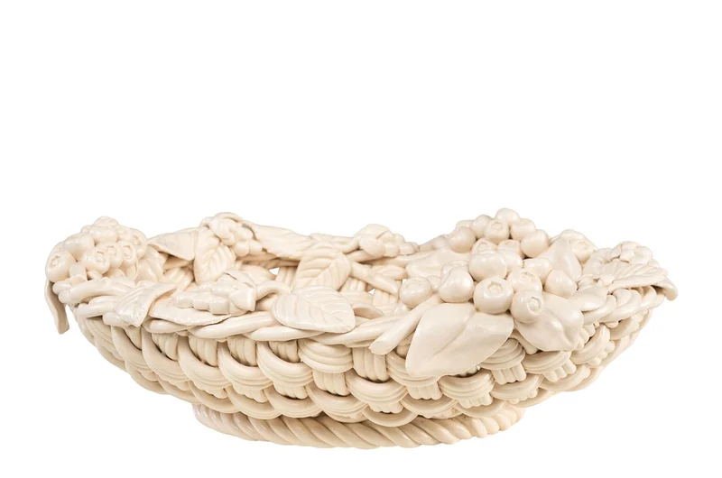 Casa Padrino Luxus Schale Cremeweiß Ø 32 x H. 10 cm - Runde Deko Schale aus hochwertiger Keramik - Luxus Deko Accessoires