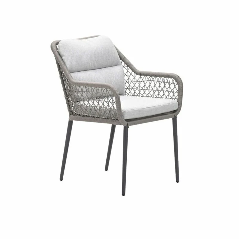 Toledo tuinset 6-delig carbon black rope taupe met Edison tuintafel rond 148 cm light teak vironwood