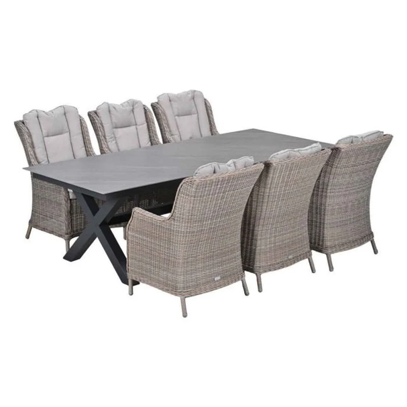 Osborne tuinset 7-delig Vintage Willow - Centostone Napoli Sand tuintafel 240x100 cm