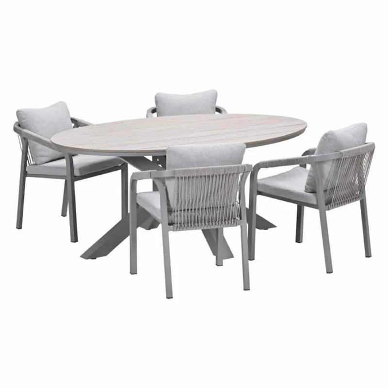 Monti tuinset 5-delig dakar sand met Edison tuintafel ovaal 180x115 cm light teak vironwood