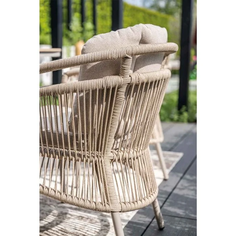 Porto tuinset 7-delig taupe met Edison tuintafel ovaal 220x115 cm light teak vironwood