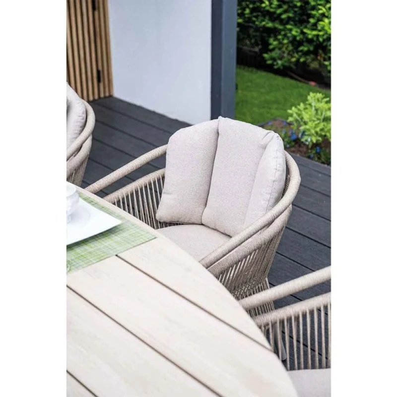 Porto tuinset 7-delig taupe met Edison tuintafel ovaal 220x115 cm light teak vironwood
