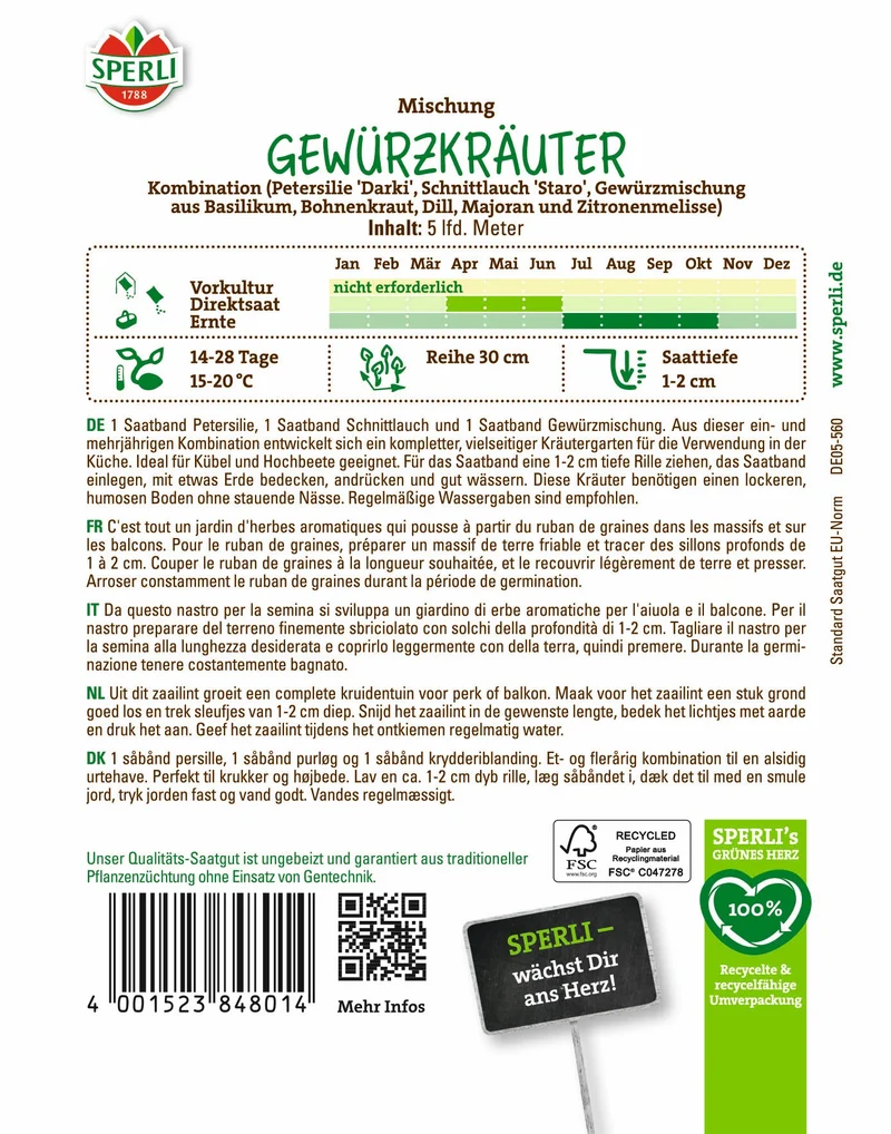 SPERLI Samen-Set "Der einfache Kräutergarten"