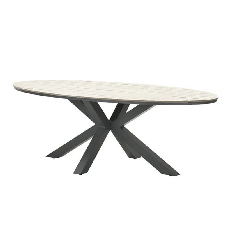 Margriet tuinset 7-delig bruin met Edison tuintafel ovaal 220x115 cm light teak vironwood
