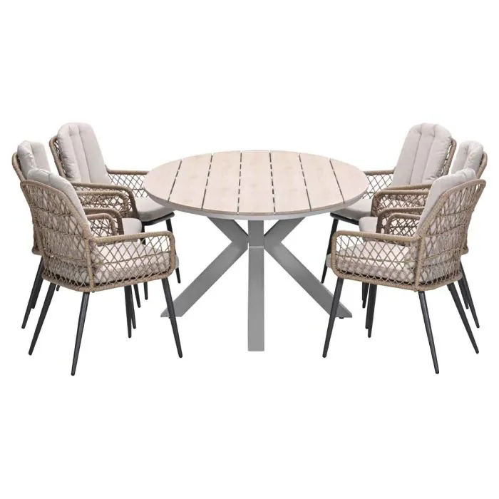 Allasio tuinset 7-delig taupe met Edison tuintafel light teak vironwood