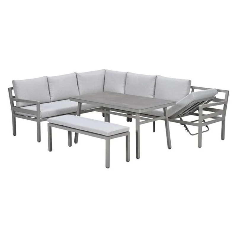 Garden Impressions Corsica lounge-dining set 4-delig links taupe valley sand slate grijs keramisch glas