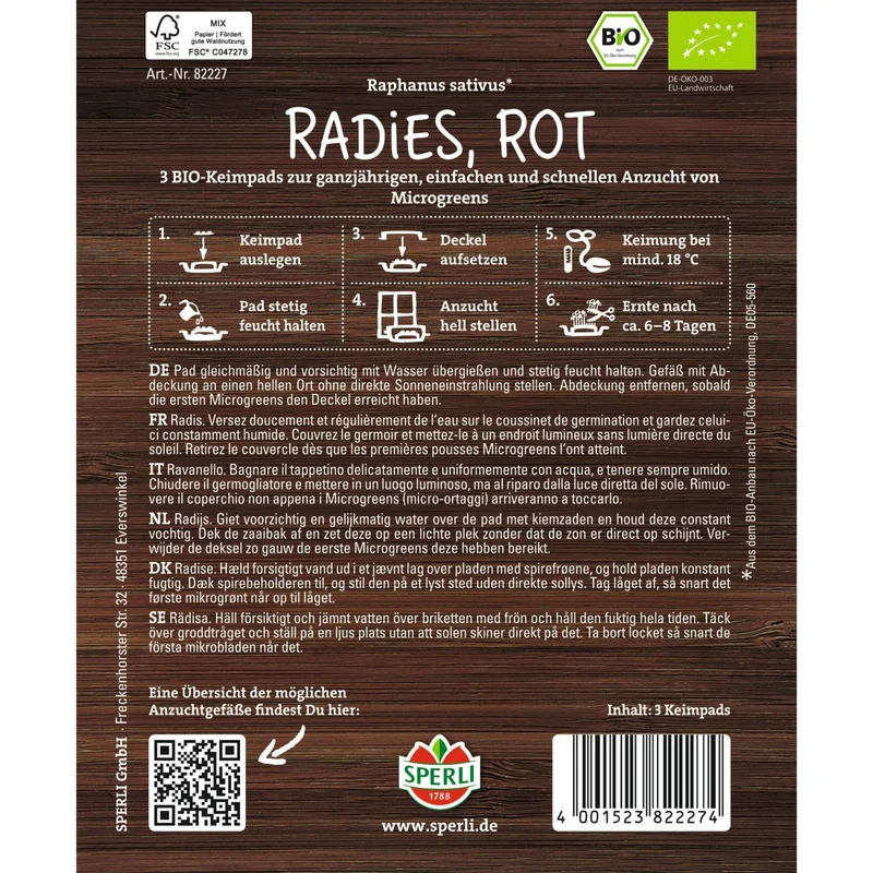 SPERLI BIO Microgreen-Pads Radies