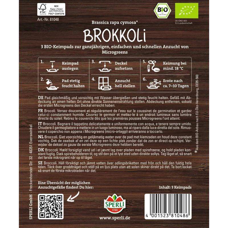 SPERLI BIO Microgreen-Pads Brokkoli
