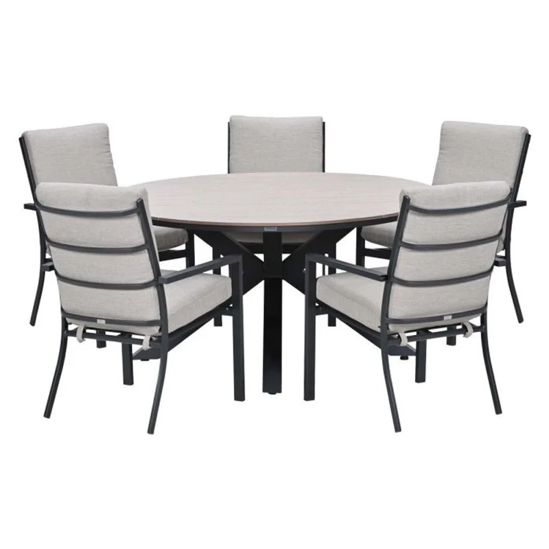 Sergio tuinset 7-delig sandstone met Edison tuintafel rond 148 cm light teak vironwood