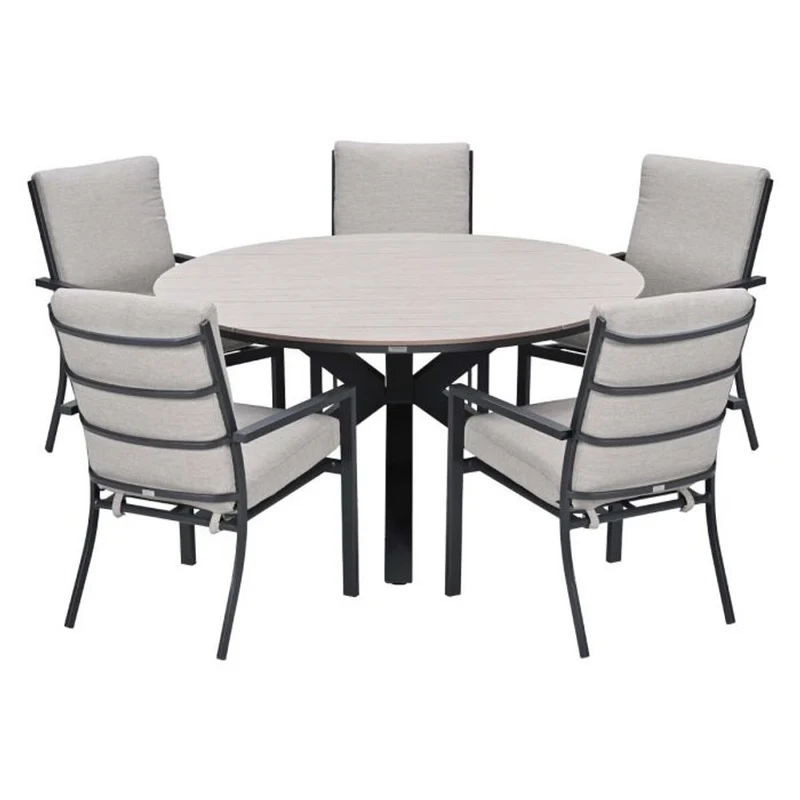 Sergio tuinset 7-delig sandstone met Edison tuintafel rond 148 cm light teak vironwood