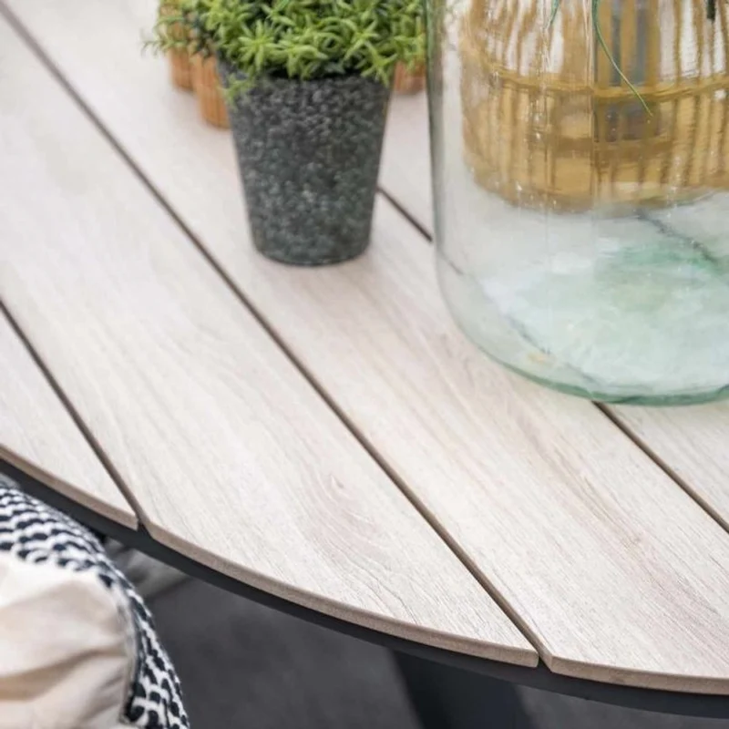Sergio tuinset 7-delig desert sand met Edison tuintafel ovaal 220x115 cm light teak vironwood