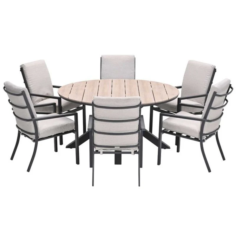 Sergio tuinset 7-delig desert sand met Edison tuintafel rond 148 cm light teak vironwood
