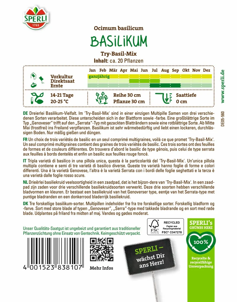 SPERLI Basilikum-Samen 'Try-Basil-Mix'