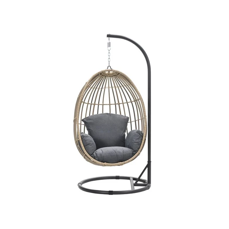 Panama hangstoel met standaard - eivorm - carbon black - natural rotan - mystic grey