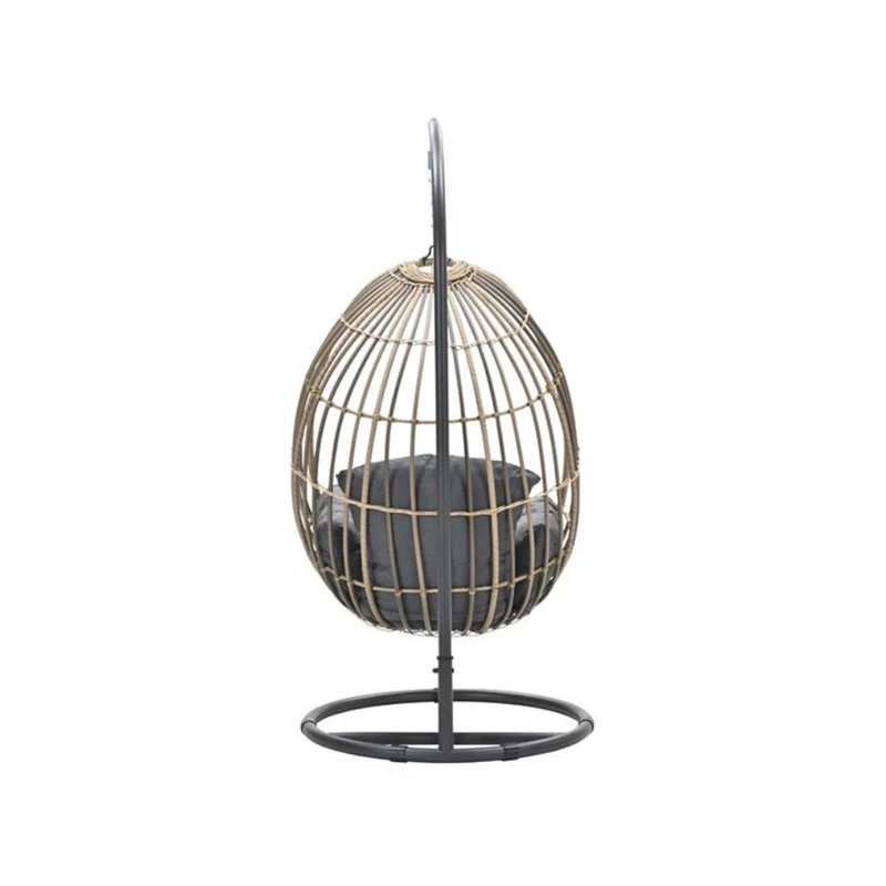 Panama hangstoel met standaard - eivorm - carbon black - natural rotan - mystic grey