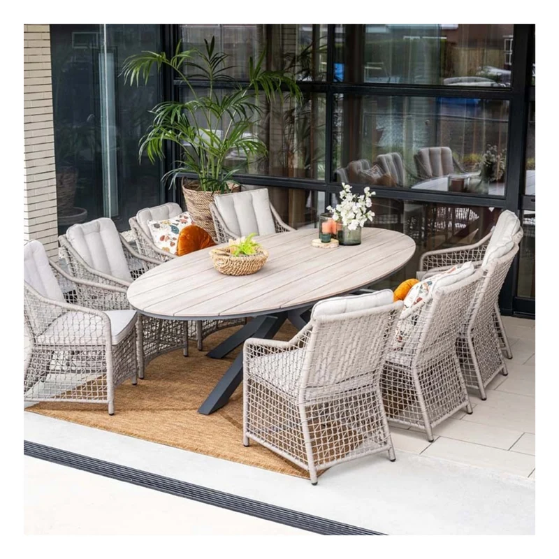 Edison tuintafel - ovaal - 280x140 cm - carbon black - light teak Vironwood