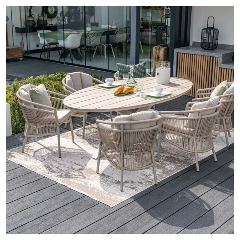 Edison tuintafel ovaal - 220x115 cm -taupe - light teak Vironwood