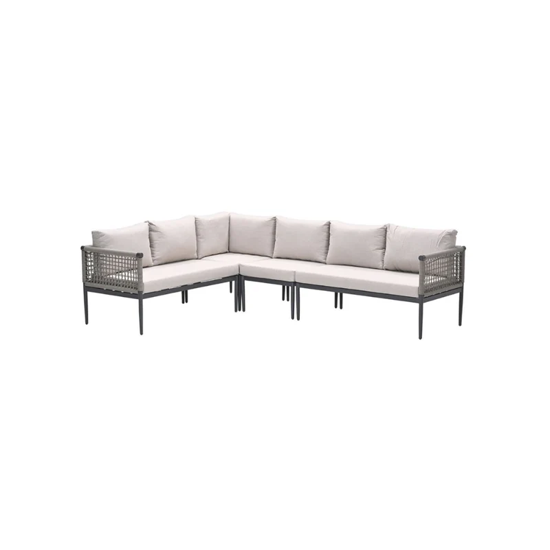 Lea hoek loungeset - 4-delig - aluminium carbon black - rope taupe