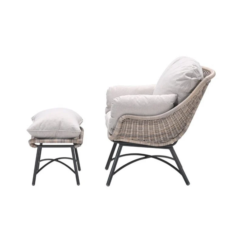 Garden Impressions loungestoel met voetenbank - wicker lichtbruin