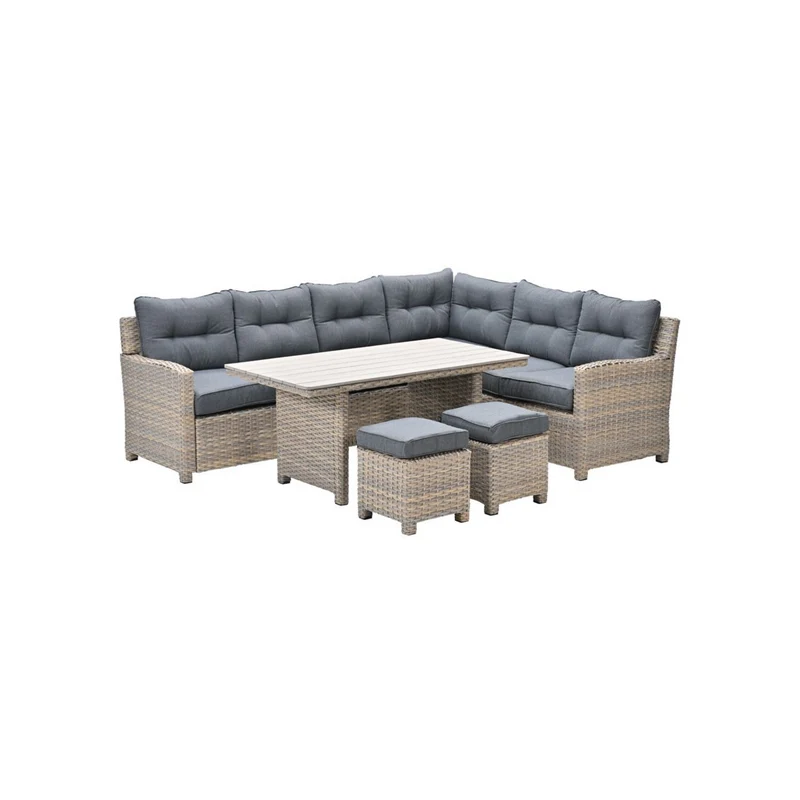 Bahama lounge-diningset - 5-delig - rechts - vintage willow - wicker - light teak Vironwood