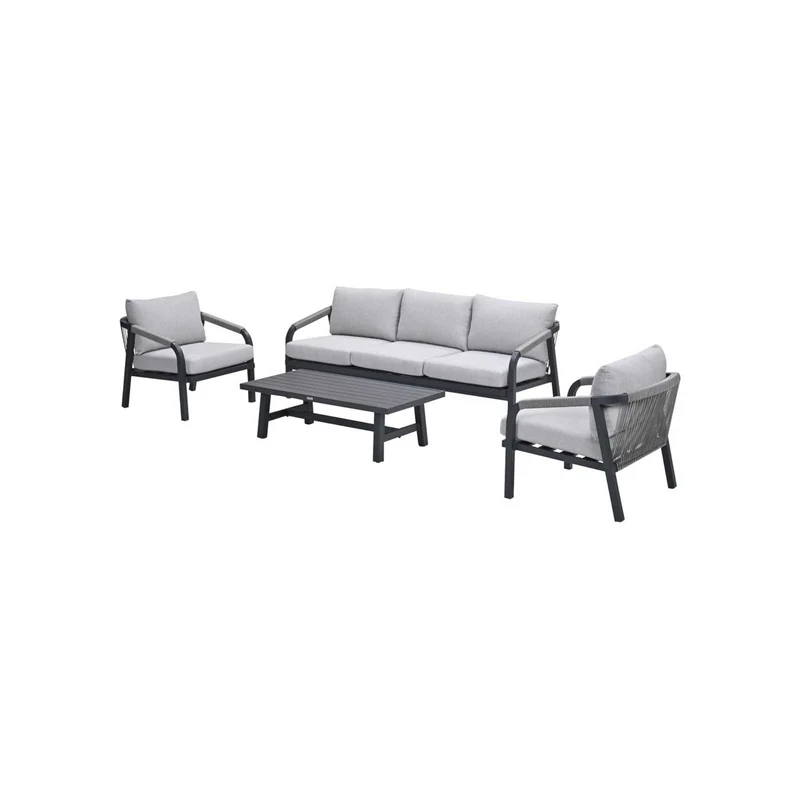 Monti stoel-bank loungeset aluminium/rope 4-delig - carbon black - rope taupe