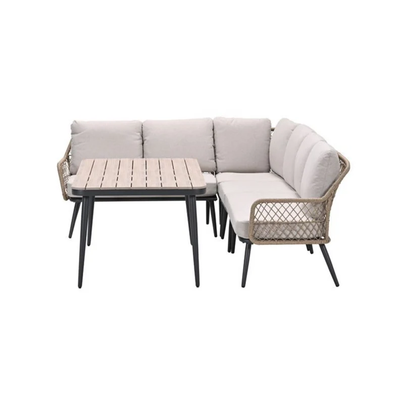 Allasio lounge-dining hoekset - 5-delig - carbon black rope natural PE - desert sand - Vironwood