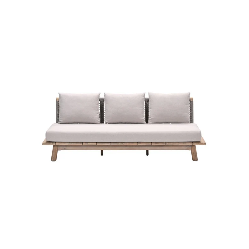 Lunar driezitsbank tuinbank - acaciahout met white wash - rope taupe - grey sand