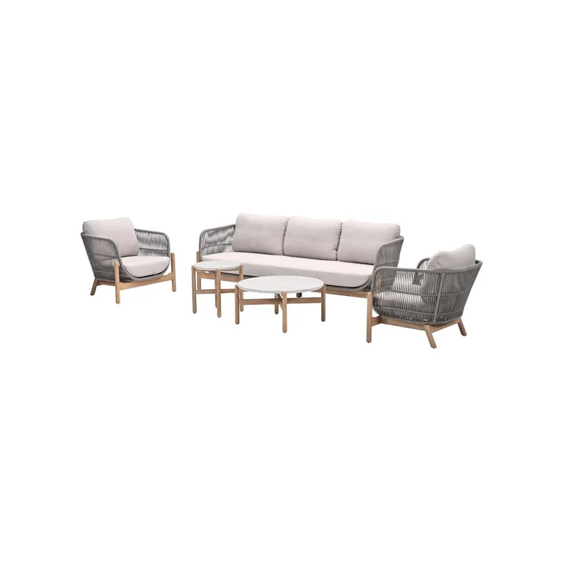Talara stoel-bank loungeset - 5-delig - acaciahout met white wash - rope taupe - grey sand