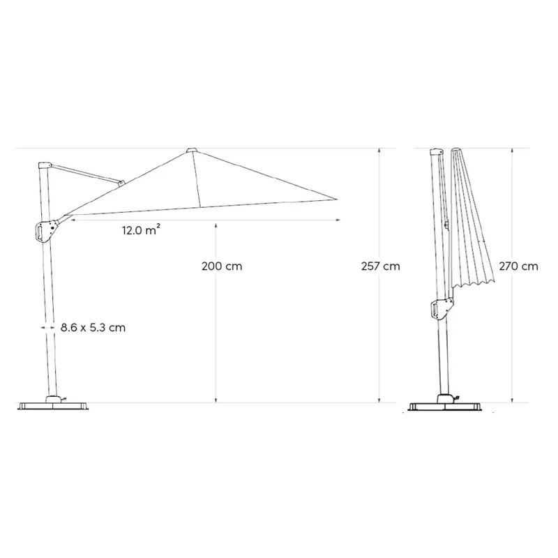 Platinum Sun & Shade zweefparasol Challenger T² Sandstone frame, 300x300 Champagne