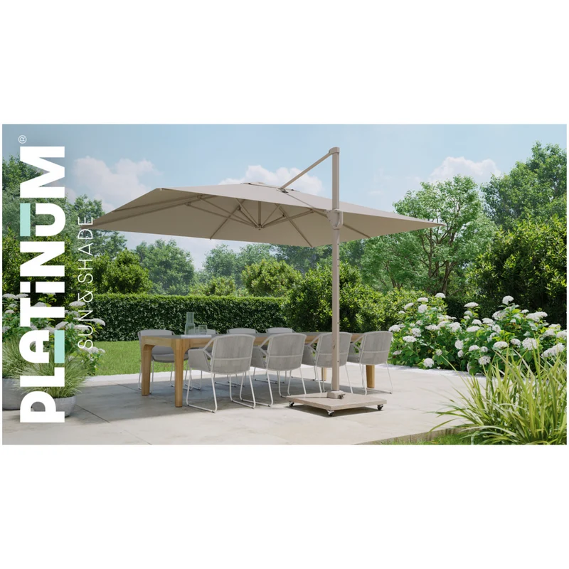 Platinum Sun & Shade zweefparasol Challenger T¹ Sandstone frame, 400x300 Champagne.