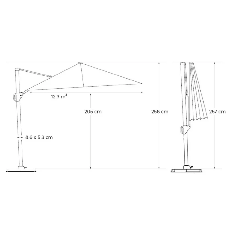 Platinum Sun & Shade zweefparasol Challenger T¹ Telescope premium 350x350 Faded black.