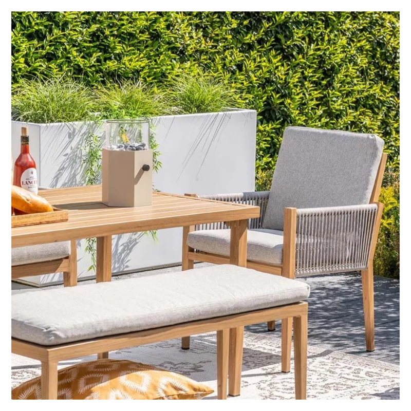 Sardinia lounge diningset 5-delig - Hoekbank - rope zand - teaklook