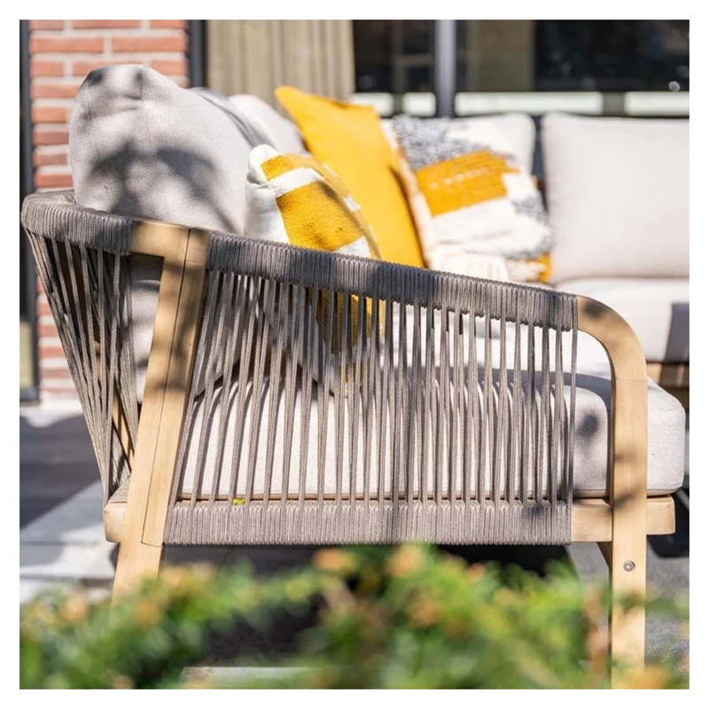 Garden Impressions Santos lounge diningset - 5-delig - LINKS acacia white wash - rope taupe - grey sand