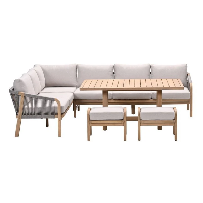 Garden Impressions Santos lounge diningset - 5-delig - LINKS acacia white wash - rope taupe - grey sand
