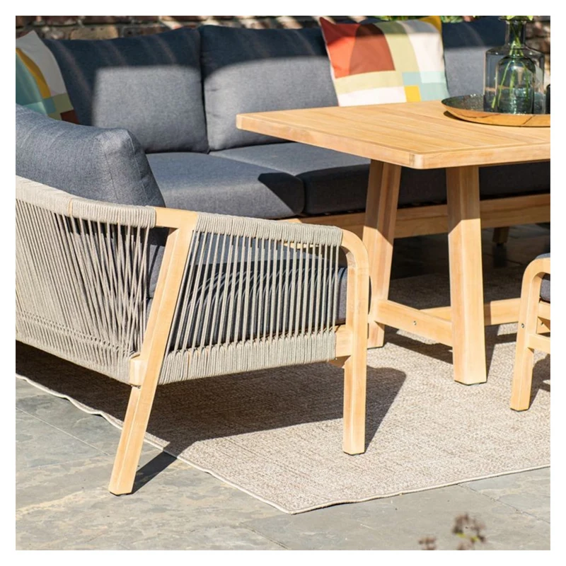 Garden Impressions Santos lounge diningset - 5-delig - rechts acacia white wash - rope dark grey - mystic grey