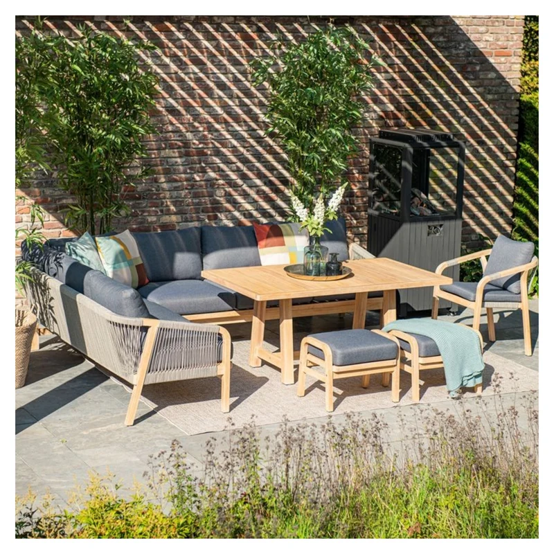 Garden Impressions Santos lounge diningset - 5-delig - rechts acacia white wash - rope dark grey - mystic grey