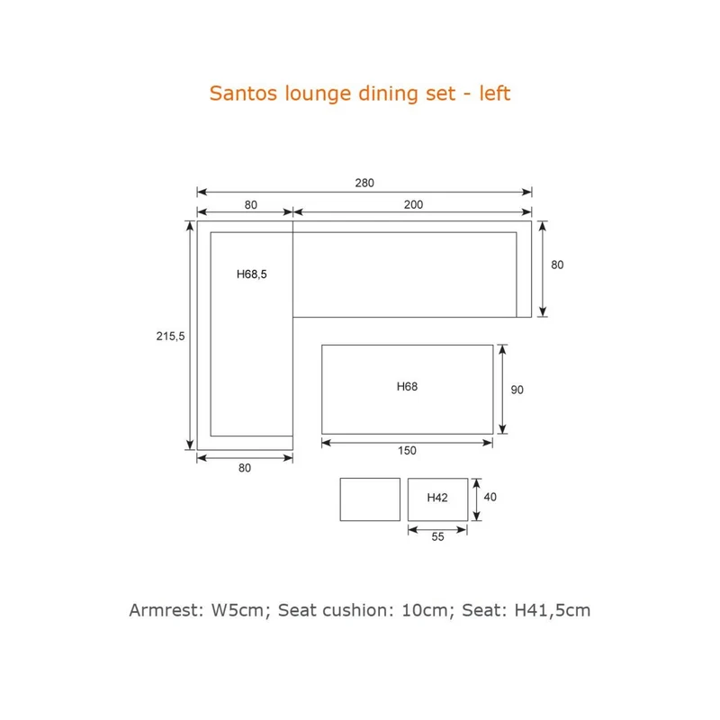 Garden Impressions Santos lounge diningset - 5-delig - links acacia white wash - rope dark grey - mystic grey