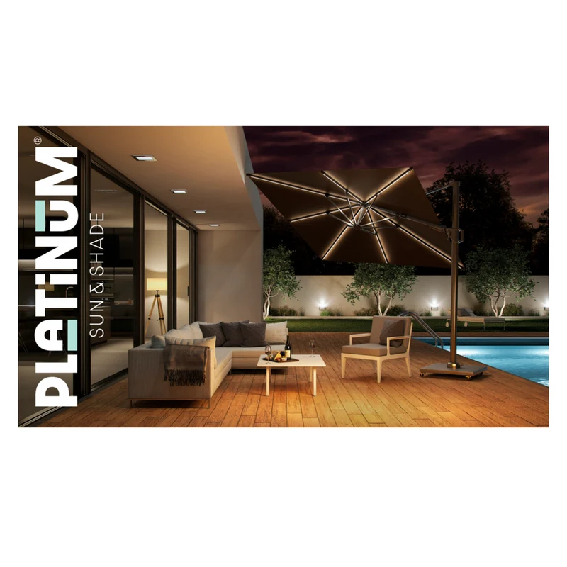 Platinum Sun & Shade zweefparasol Challenger T² Glow 300x300 antraciet
