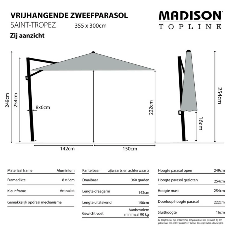 Madison Parasol Saint-Tropez 355x300cm Sage green