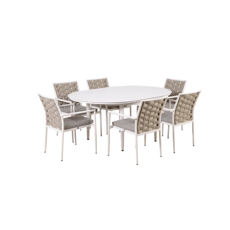 Boender Outdoor dining tuinset 6 personen aluminium met kussens wit