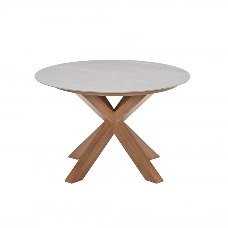 Ronde tuintafel lowland - Ø120 cm - light teaklook - Centostone Napoli sand