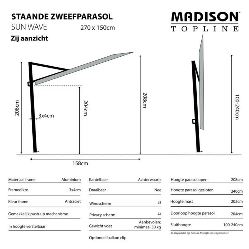 Madison Parasol sun wave 270x150cm geel