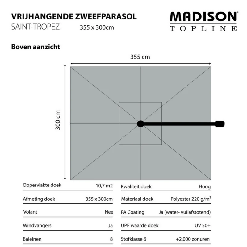 Madison Parasol Saint-Tropez 355x300cm grijs